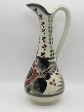 Vintage Tonala Pottery Pitcher Decanter Vase Black Rust Orange Mexico 11" Boho