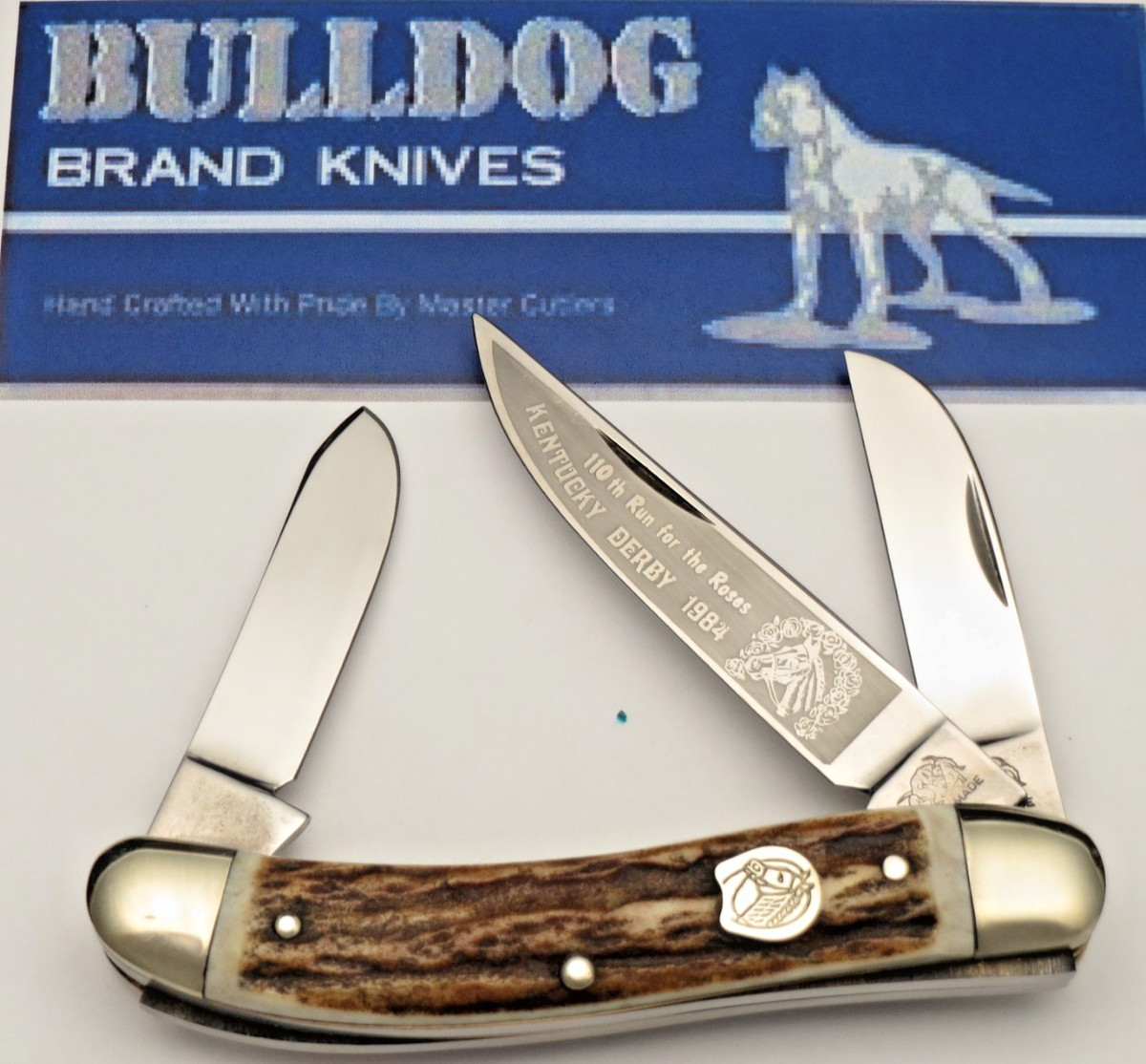 Vintage 1984 BULLDOG BRAND S&D Germany Sowbelly Stock Knife Stag