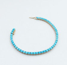 Natural Turquoise Tennis Bracelet Solid 14k Solid Gold, December Birthstones