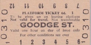 London Underground Railway PLATFORM Ticket GOODGE ST 0310