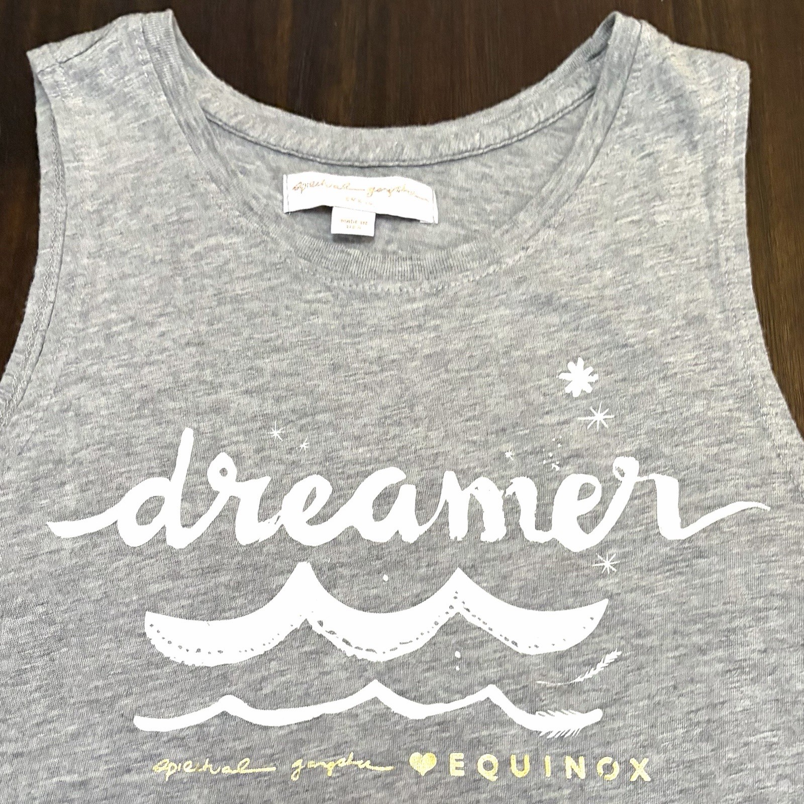Spiritual Gangster Tank Top Dreamer Waves Graphic Gray Size Small