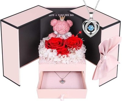 ADDWel Ewige Rose mit 925 Sterling Silber Herz Halskette - Echte Konservierte