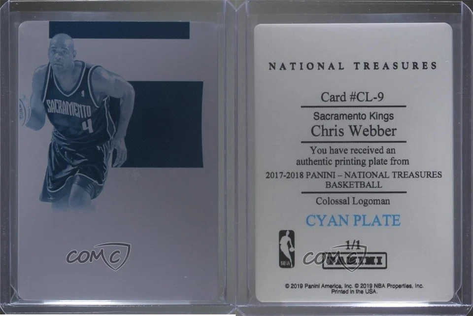 2017-18 National Treasures Printing Plate Cyan 1/1 Chris Webber HOF Logoman 0c3 - Image 3 of 3