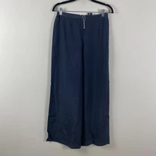 COS 100% Silk Wide Leg Pants Size XS Blue High Waist Pull On Solid Blue