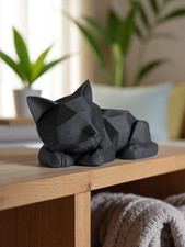 Low Poly Katze liegend Schwarz | Moderne Dekofigur | Geschenkidee 20cm