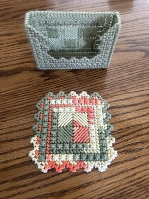 Vintage Crochet Coaster Set Of 4, Comes With Coaster Holder