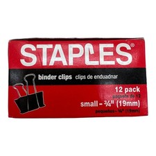 Staples Binder Clips 12-Pack Small 3/4" 19mm Black  Silver For Office Supply Or