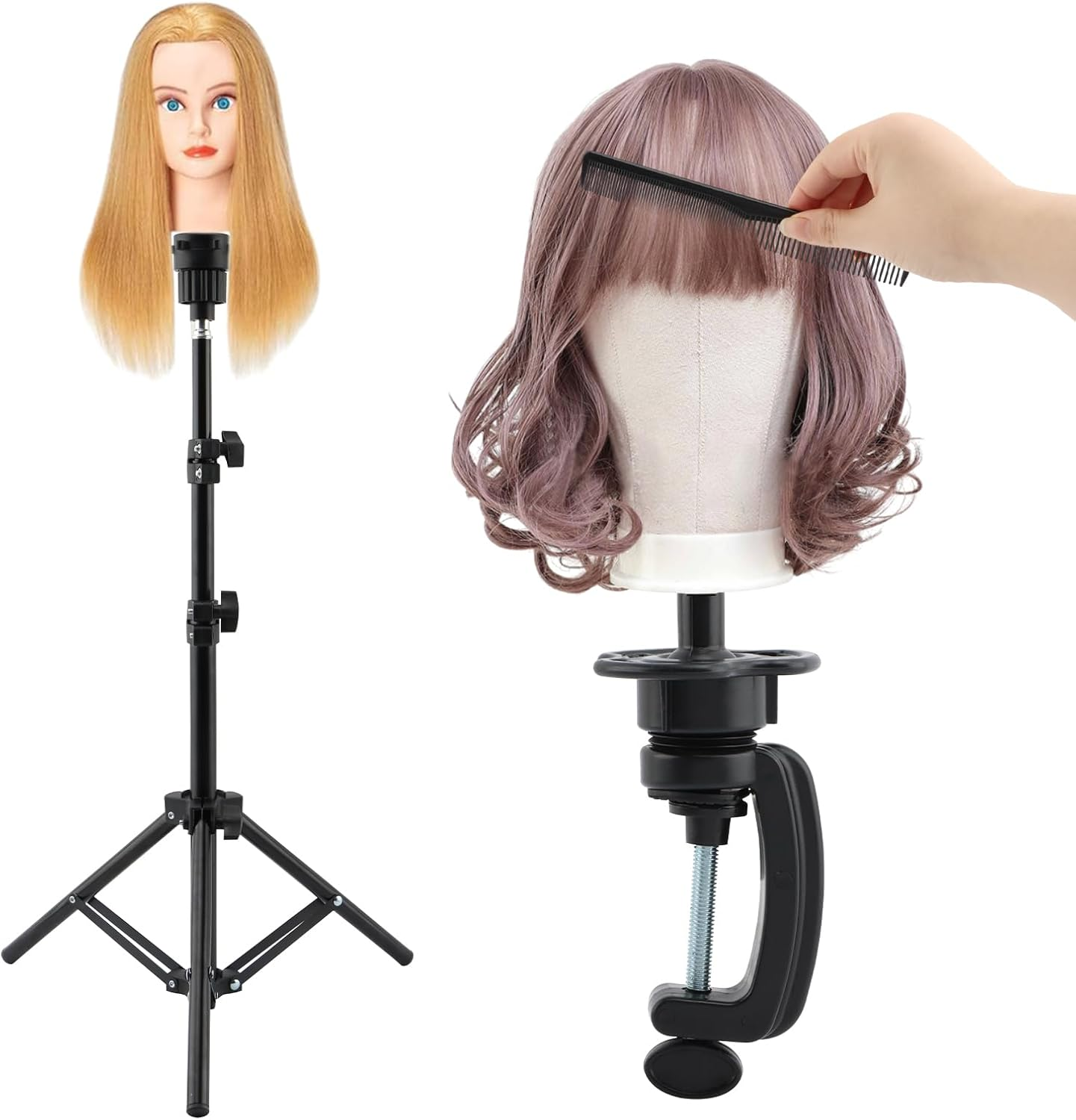 Adjustable Tripod Wig Stand with Clamp for Cosmetology & Styling
