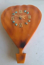 Antique Live Edge Wood Slab Turquoise Stone Handmade Wall Clock 1981 - Works!