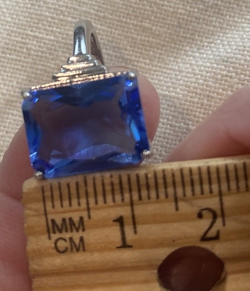 Sterling Silver Ring Large Rectangular Blue Stone… - image 8