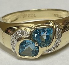 14k Yellow Gold Bellarri Ring Swiss Blue Topaz. And Diamond Size  6
