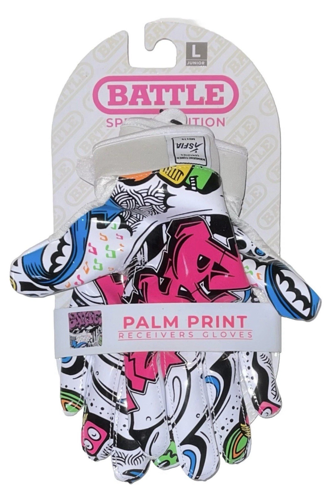 Battle Sports Youth Graffiti Triple Threat Football Gloves White YOUTH L Junior