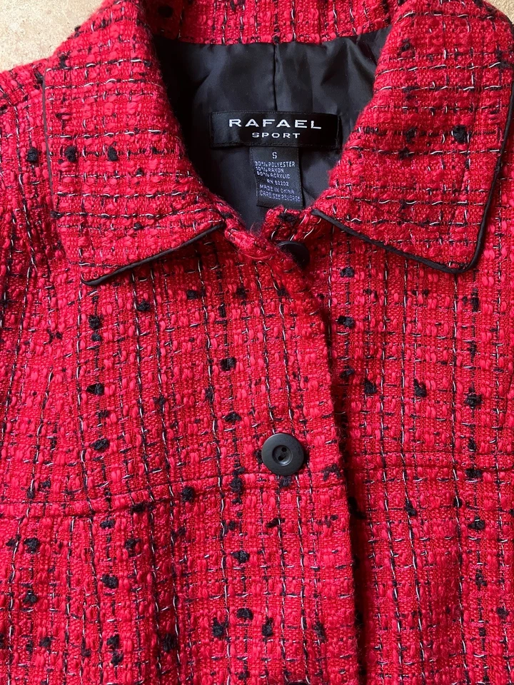 Blazer de tweed rojo y negro RAFAEL SPORT para mujer talla pequeña chaqueta corta carrera informal Foto 2 de 4