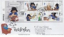 GB ROYAL MAIL FDC COVER 2023 PADDINGTON BEAR STAMP SHEET LONDON PMK HANDWRITTEN