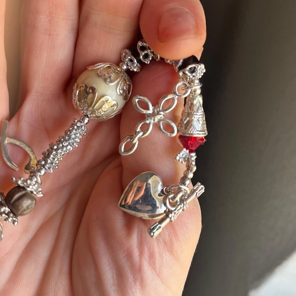 Silver Tone Bracelet Cross Locket Star Charm Rhinestone Toggle Religious Faith - Image 4 of 4