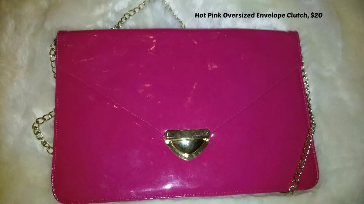 Large pink top clutch bag