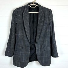 Equipment Blazer 8 Gray Windowpane 1-button Wool Cashmere *flaw