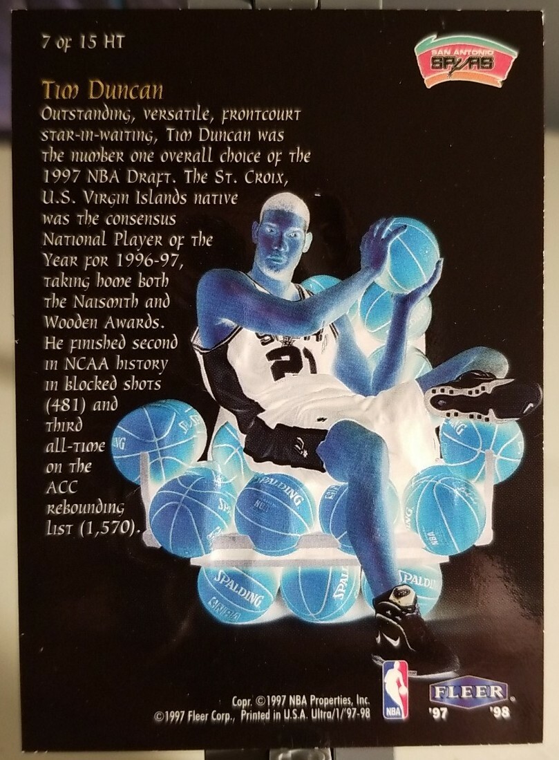 1997-98 Fleer Ultra Heir To The Throne #7 Tim Duncan Rookie RC | eBay