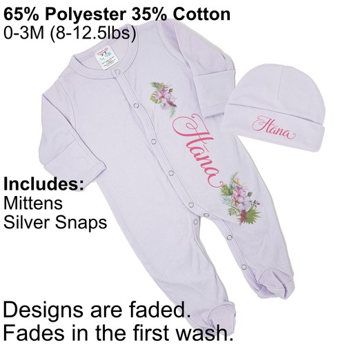 Baby Girl Personalized Hot Pink Hibiscus Footed Sleeper Coming Home Outfit - Picture 14 of 14