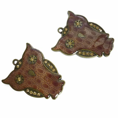 Anhänger Eule 54 mm Metall mit Strass messing braun Perlen nenad-design R036 - Bild 1 von 4