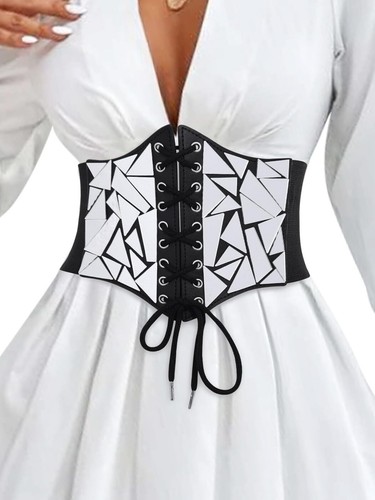 Black Leather Corset Belt Punk Lace up Goth Waist Belt Elastic Adjustable Par...