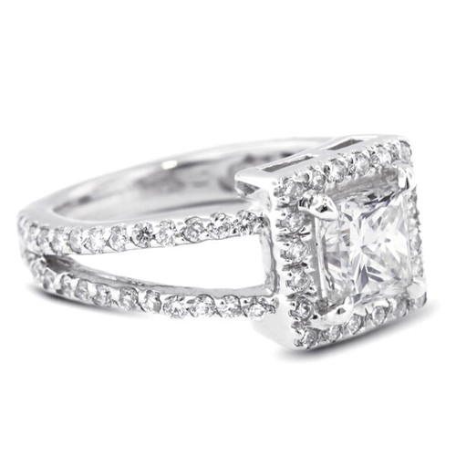 Halo-Akzentring 2,45 kt F/VS1 Princess-Schliff natürliche zertifizierte Diamanten Weißgold - Bild 6 von 16