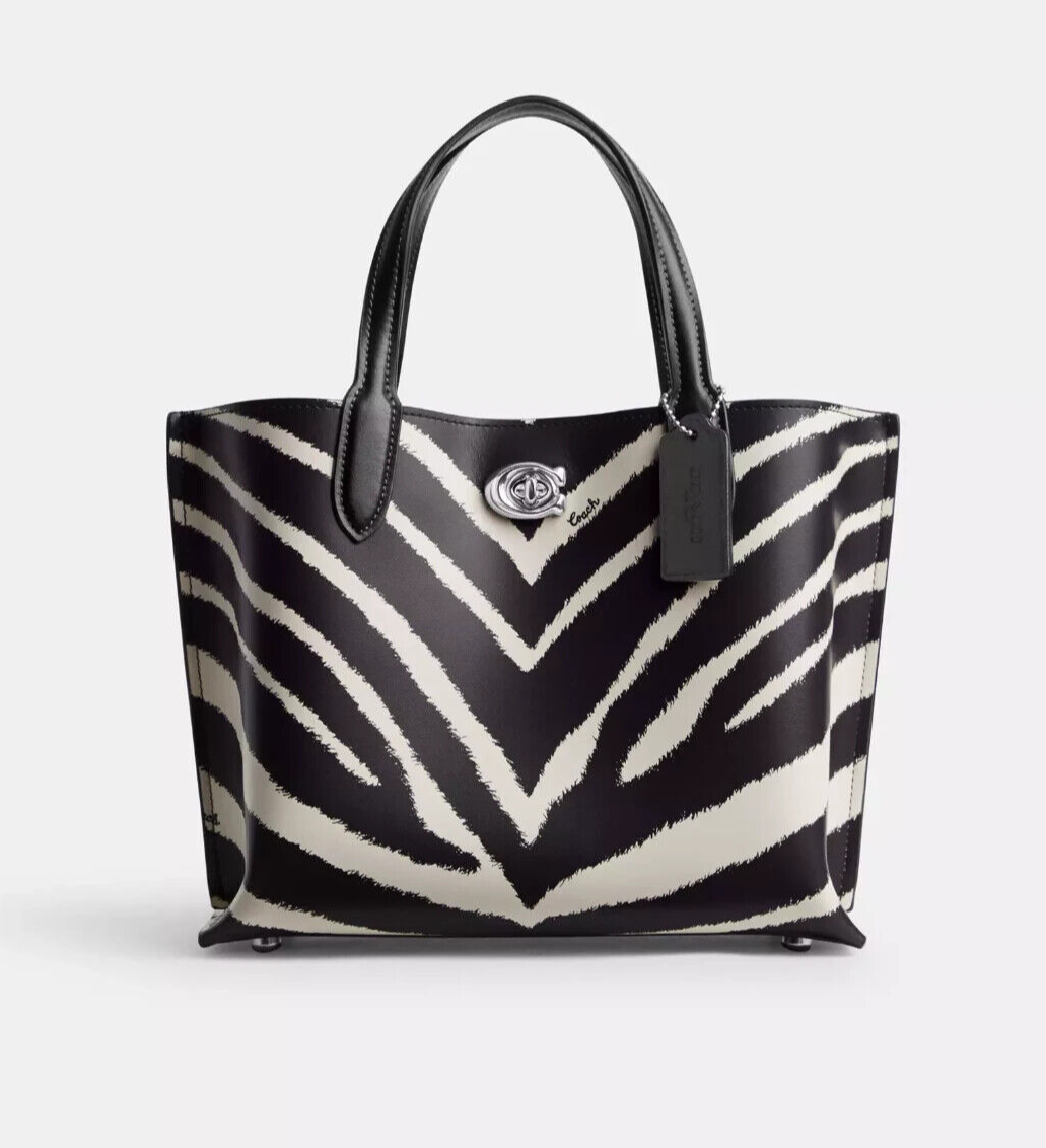 Coach Silver/Brown/Multi Willow Zebra Print Refined Calf Leather