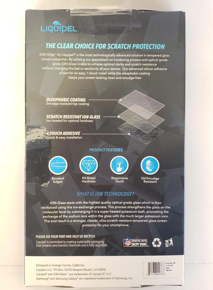 Protector de pantalla de vidrio iónico Liquipel para Samsung Galaxy S6 - transparente Foto 3 de 3