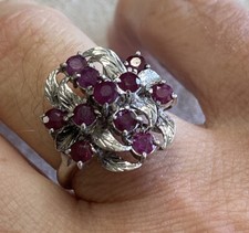 Engagement Ring Sterling Silver 925 Over CT Round Cut Simulated Red Ruby Cluster