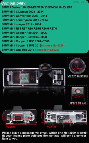 Car reverse Camera for BMW 1 series 120i E81 E87 F20 135i 640 Opel Adam Mini R55 - Picture 3 of 3