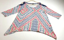 Signature Studio Blouse Women's XL Multicolor Geometric 3/4 Sleeve Cold Shoulder