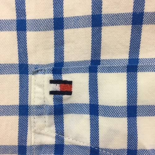 Tommy Hilfiger Mens XL Blue White Windowpane Plaid Button Dn Cotton Dress Shirt - Picture 9 of 10