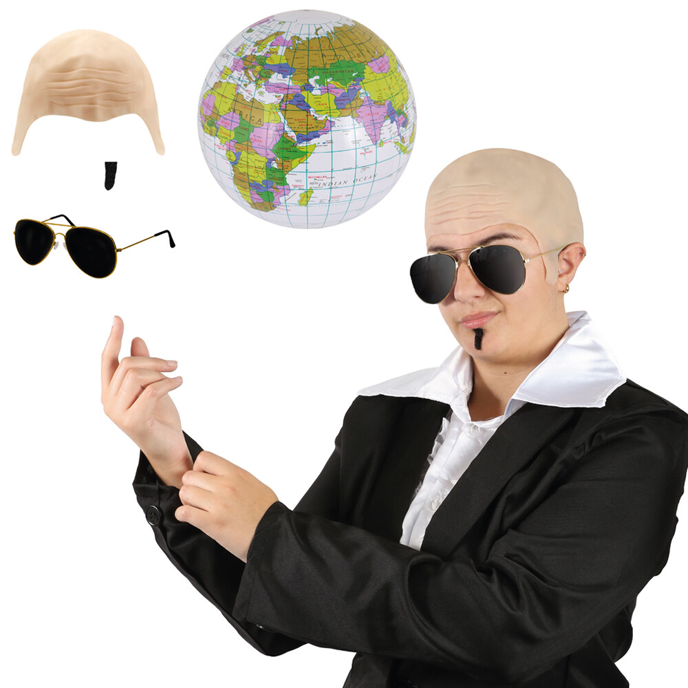 ADULTOS MR EN TODO EL MUNDO DISFRAZ CALVO GORRA GAFAS PARCHE ALMA PITBULL