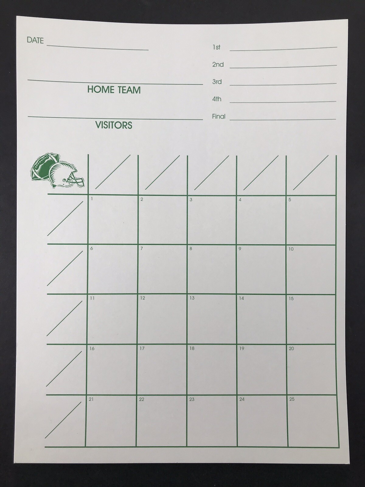 5-25 Square Football Raffle Board HOME & VISITOR 1st 2nd 3rd 4th ...