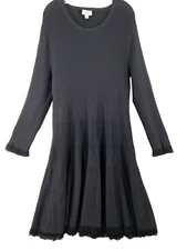 Carlisle New York Dress Womens Sz XXL 2X Black Ribbed Long Sleeve Fringe Sweater