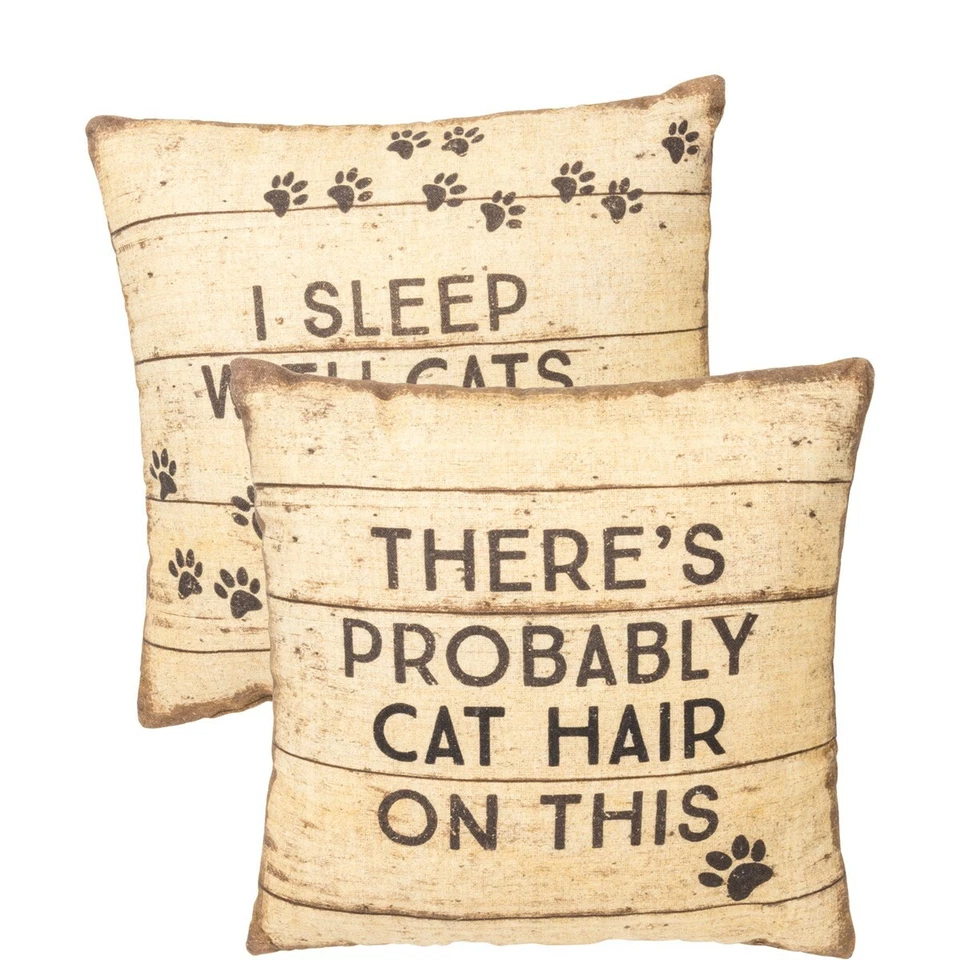 Throw Pillow I Sleep With Cats 12x12" Primitives By Kathy Cat Mom, Cat Dad NEW - Image 3 of 4