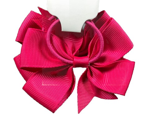Fuchsia Pinwheel Hair Bow Grosgrain Ribbon Girl Hair Tie Ponytail Holder Set - Picture 4 of 4