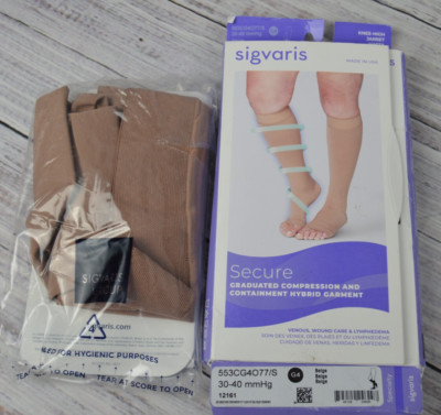 Sigvaris Secure 553 Graduated Compression Stockings Knee High G4 30-40 Beige NEW