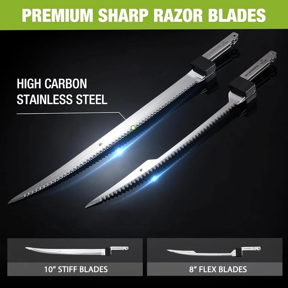 WORKPRO 2PC 10" 8" 12V Electric Fillet Knife Cordless Reciprocating Razor Blades - Image 4 of 4