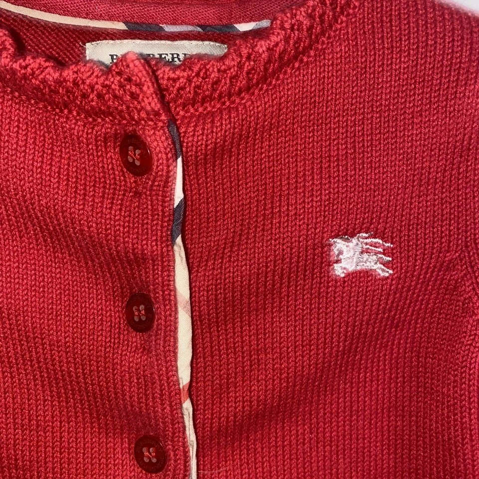 Auténtico Suéter Burberry Niños 9 Mo Rojo Clásico Estampado a Cuadros con Botones Foto 2 de 4