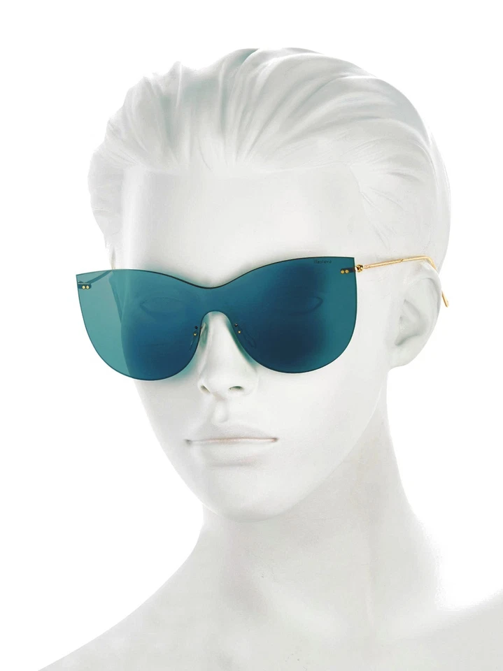 NEW - ILLESTEVA 'BOCA MASK' Blue/Gold-Tone C2 CAT-EYE MIRRORED SUNGLASSES - Image 3 of 4
