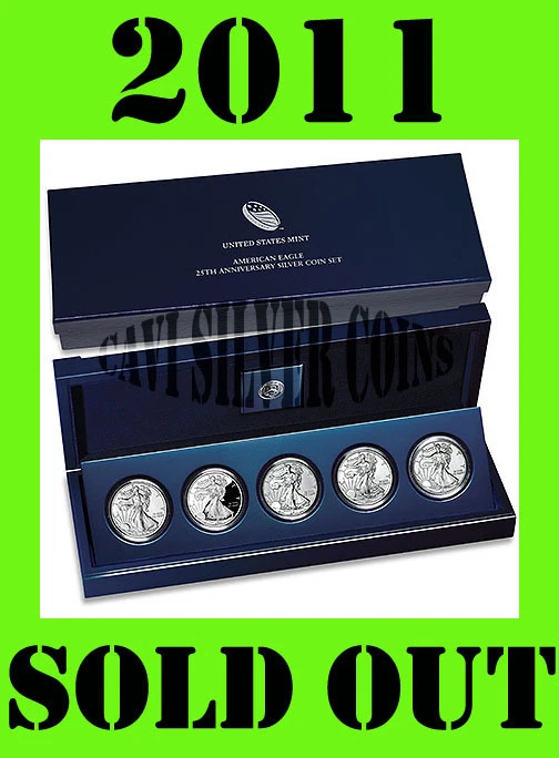 (2) 2011 25TH ANNIVERSARY 5 COIN SET AMERICAN SILVER EAGLE UNOPENED SEALED BOX - Image 2 of 2