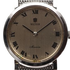 Rare WALTHAM Maxim Hand Winding Men's Watch Vintage Roman Dial Slim Dress Silver