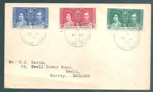 FALKLAND ISLANDS 1937 George VI Coronation First Day Cover to England
