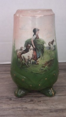 antique Royal Florette muffineer sugar shaker w/ herder  w/ sheep painted     Z2