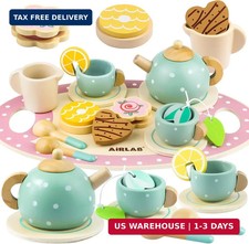 Non-Toxic Wooden Tea Set - Educational Play Food for Toddlers Preschoolers