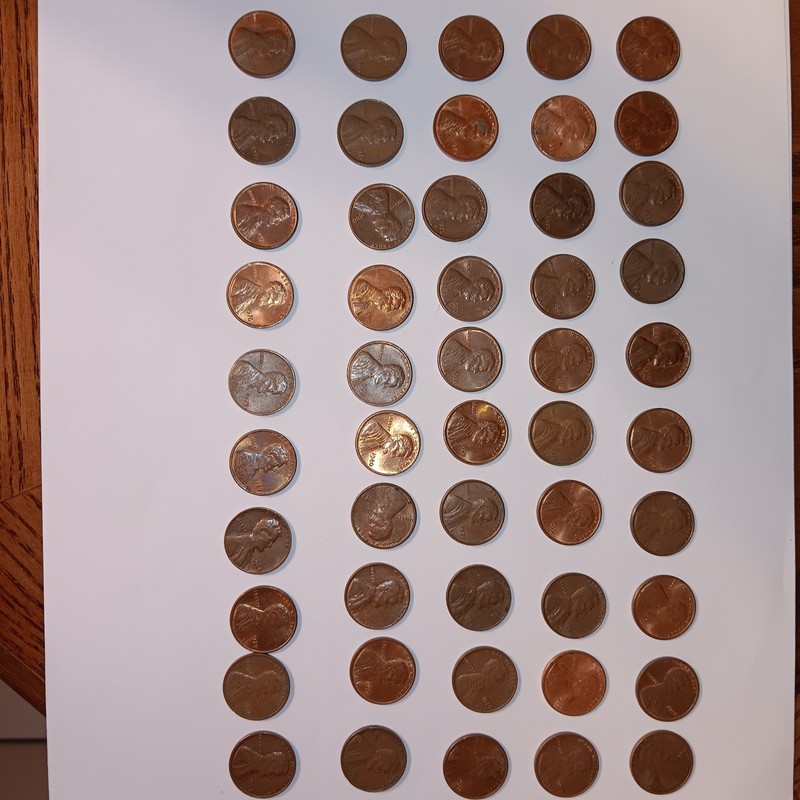 Mixed Date Roll of 50 Pennies from 1960 to 1989 many 70s and early 80s copper