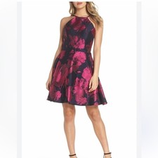Xscape Halter Mini Dress Size 8 Floral Brocade Fit and Flare Prom Formal Event