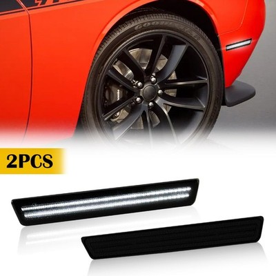 2xSmoked White LED Bumper Rear Side Lamp Marker For Light 15-22 Dodge Challenger