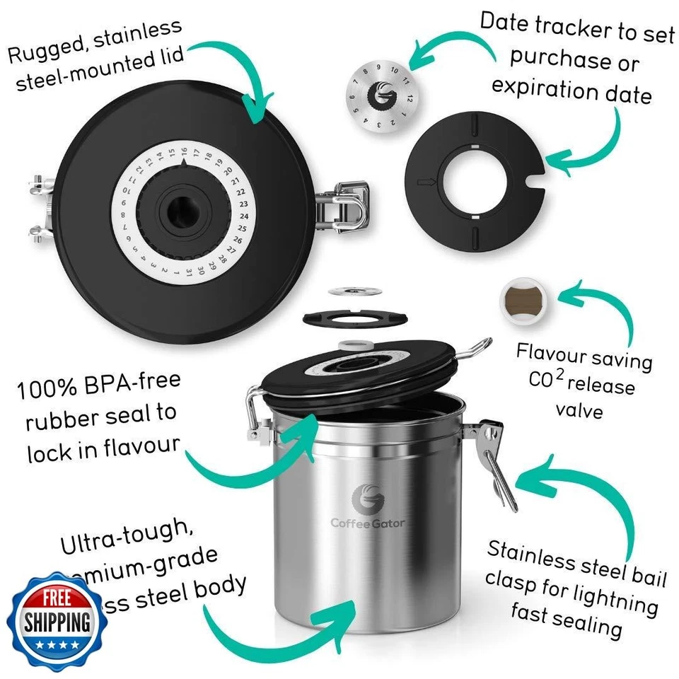 Bote de café Coffee Gator, hermético 16 oz acero inoxidable y 4 oz borosilic Foto 4 de 4